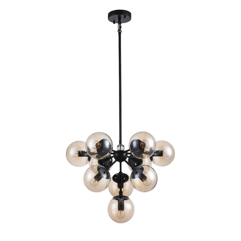 10 Light Black Steel Pendant Lighting with Glass Shades