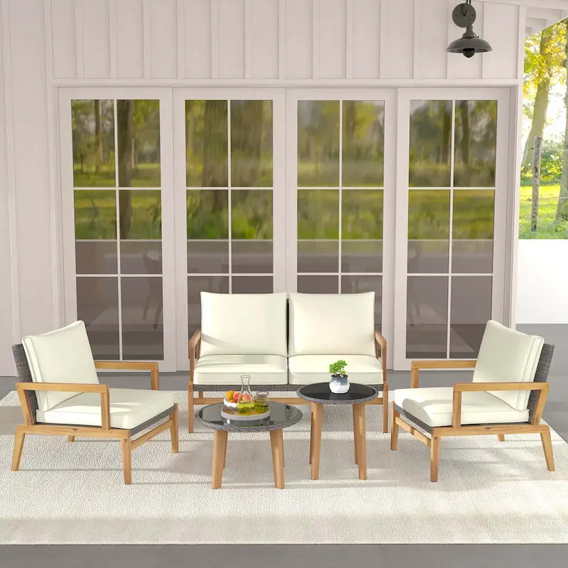 Costway 5 Piece Rattan Furniture Set Wicker Woven Sofa Set with Solid - See Details