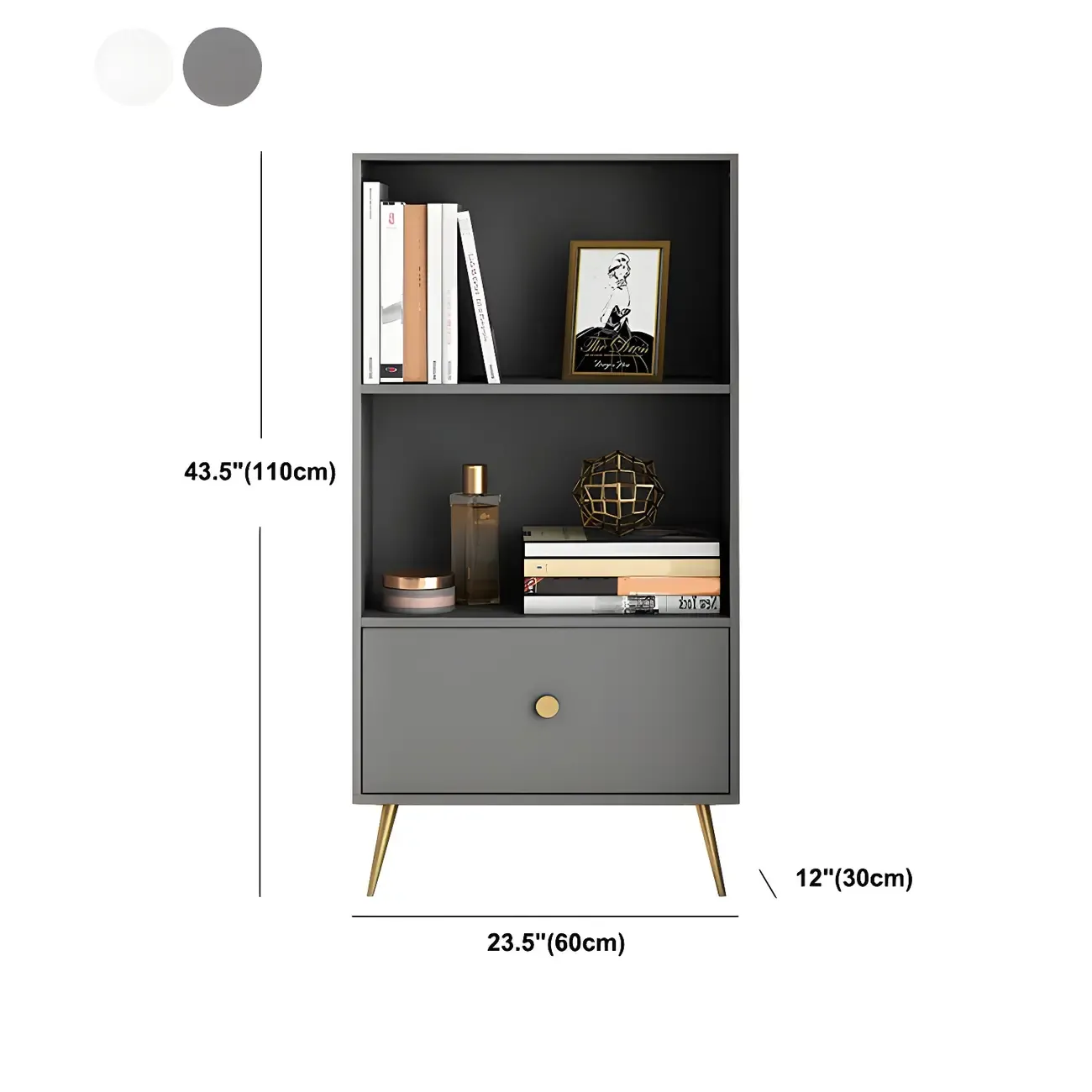 White Metal 2/3/4-Tier Open Bookcase with Drawer