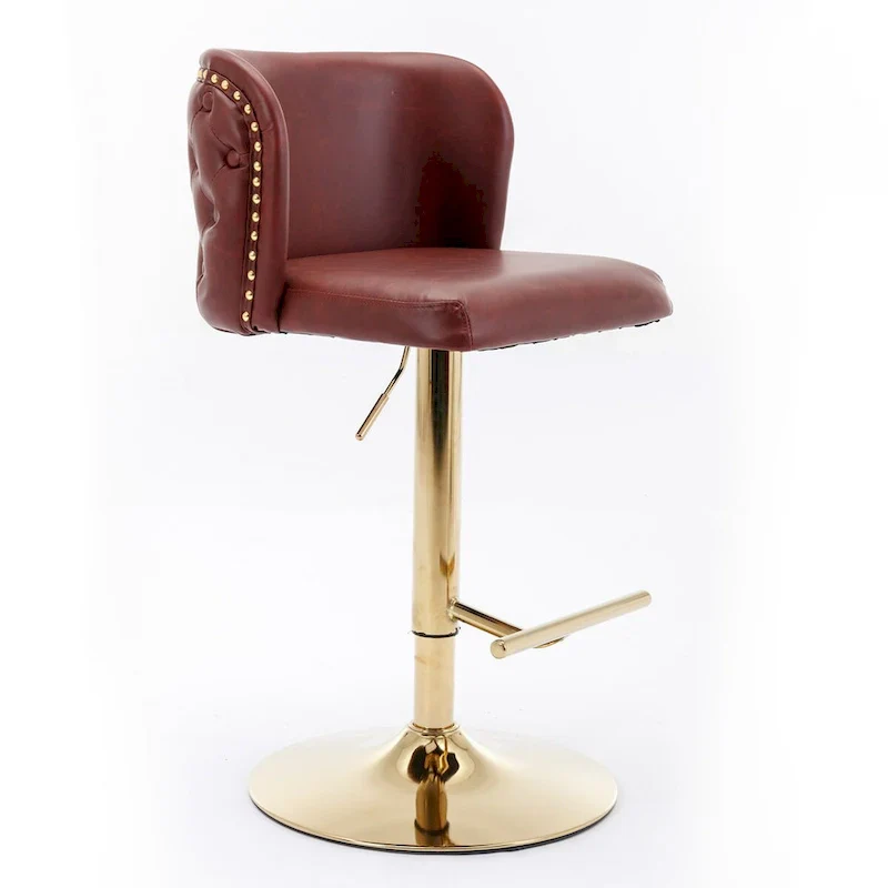 Set of 2 Swivel Adjustable Bar Stools with Tufted Back