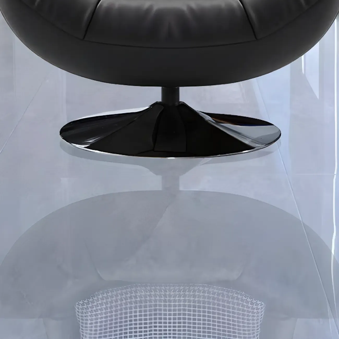 Black Swivel Tufted Leather Accent Chair Pillow Included