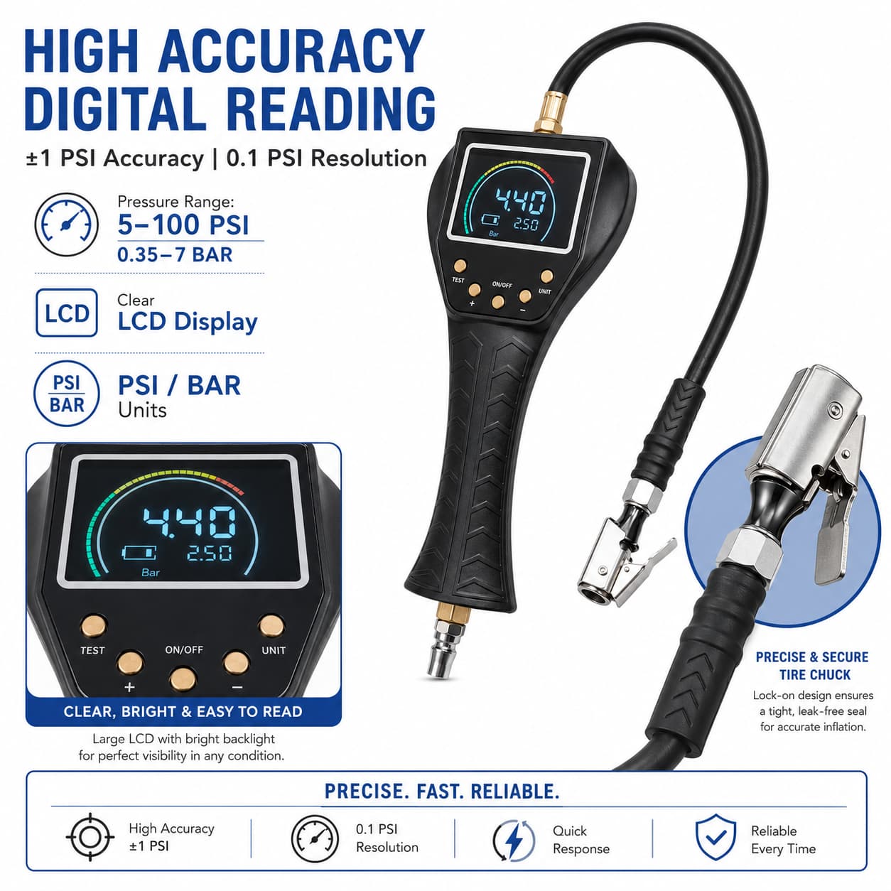 SEAPENG TB-902 Handheld Auto Inflate/Deflate Tire Inflator Gauge for Off-Road, Garage & Fleet Use for cars, trucks, RVs and garages