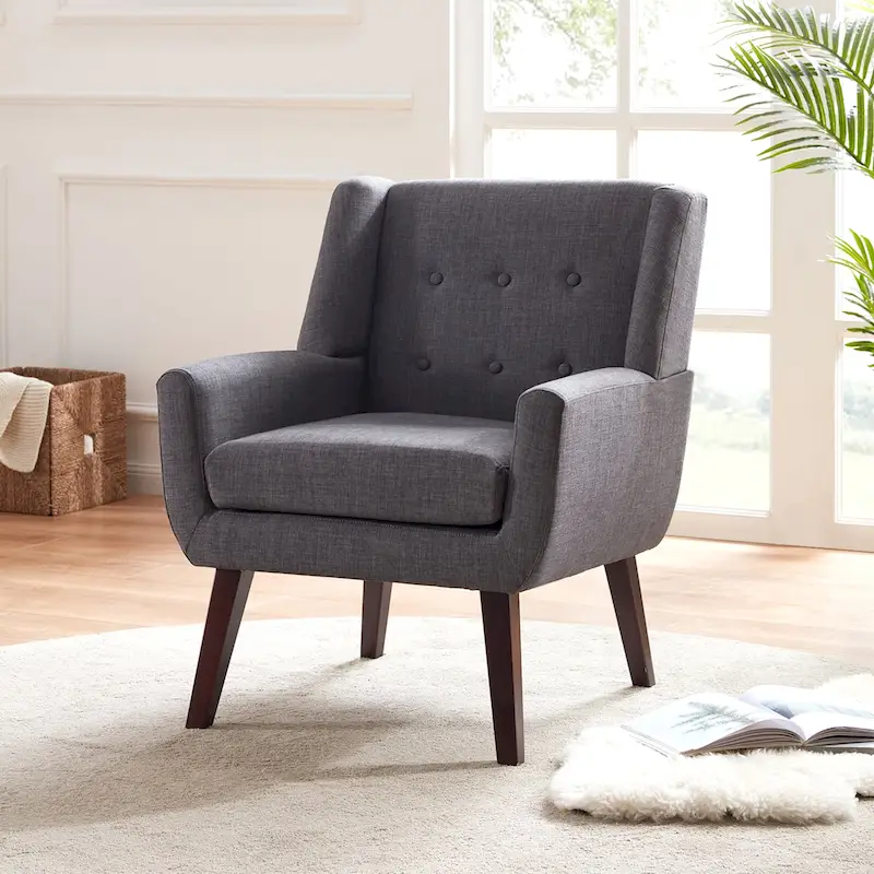Linen Accent Chair with Tufted Back