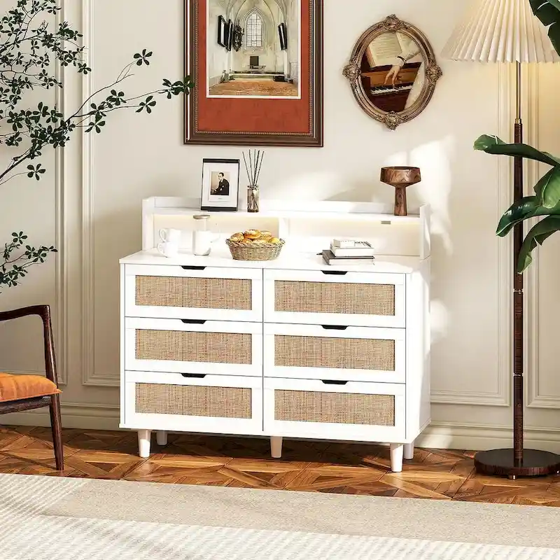 43-inch Wide 6-Drawer Dresser Cabinet with LED and Power Outlet