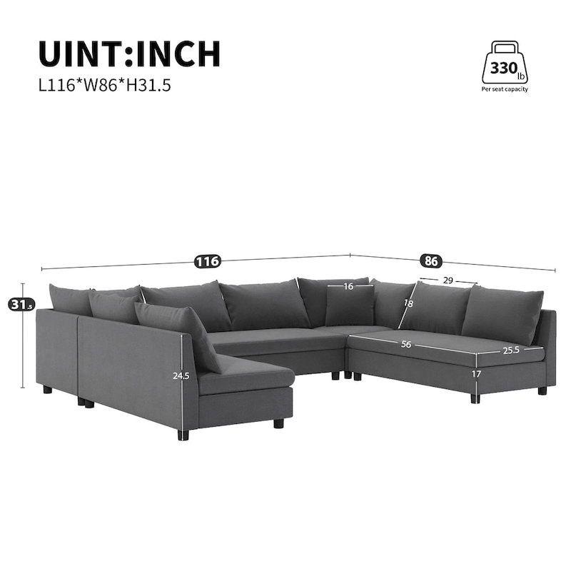 Modular Sectional Sofa, Reversible U Shaped Chenille Couch Set