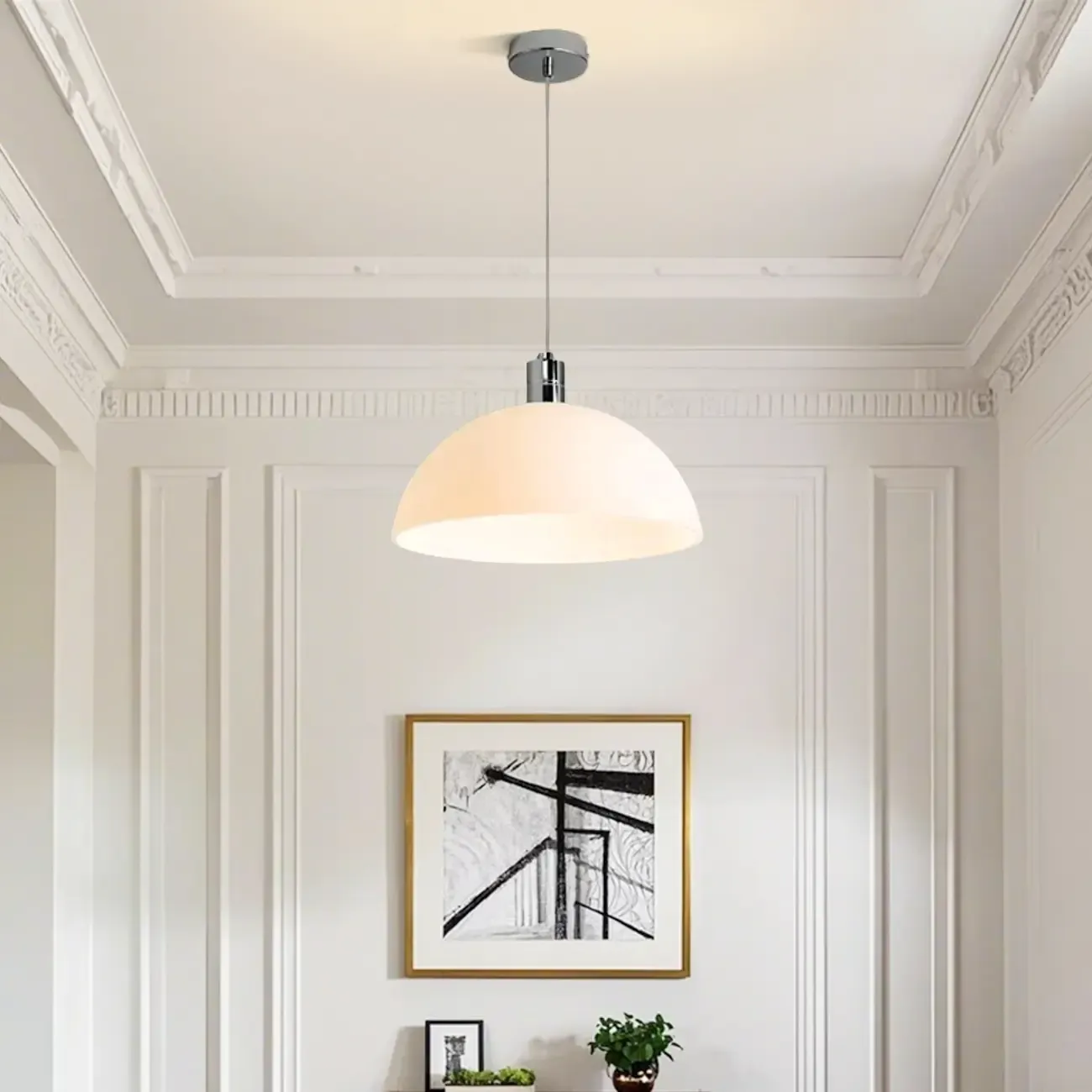 Nordic Cream Glass Dome LED Pendant Light for Living Room