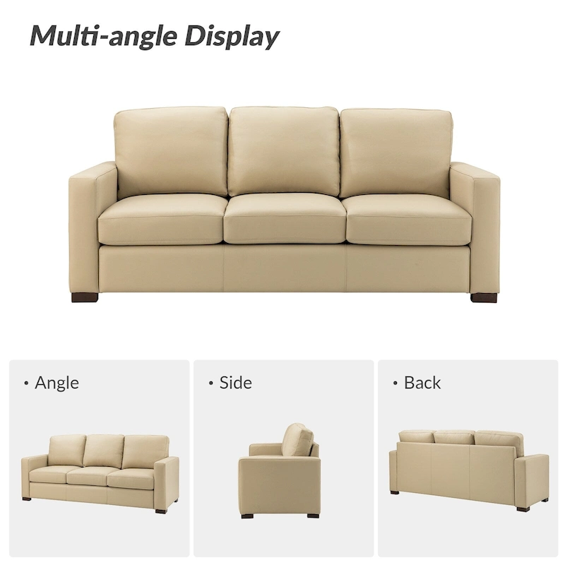 Ernando 83.46 Wide Genuine Leather Sofa with Squared Arms and Pillows