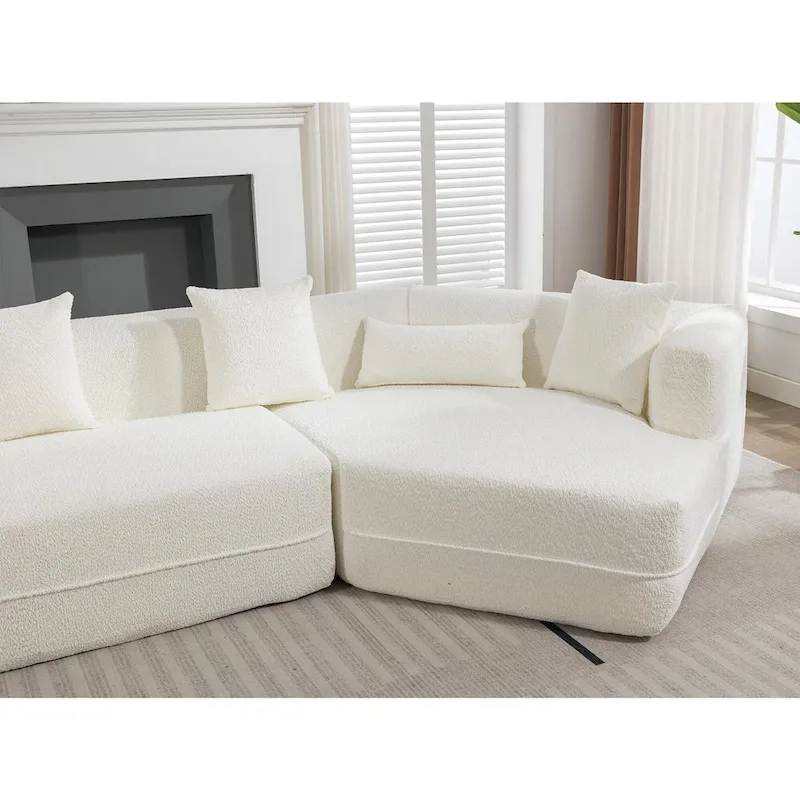 Creamy White Boucle Modular Sleeper Sectional Sofa with Free Combination