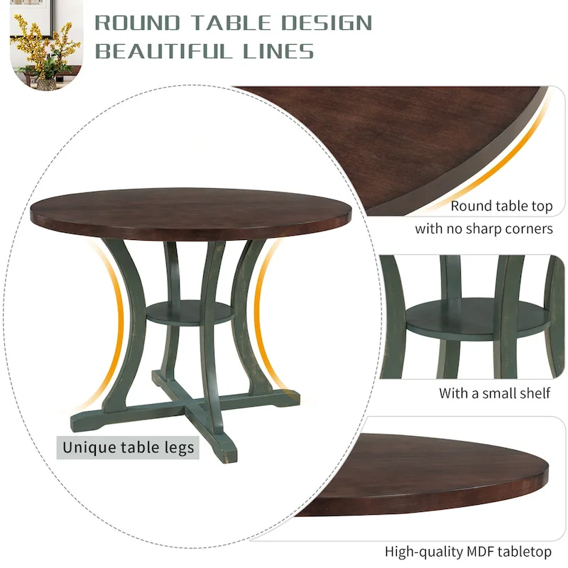 Retro 5-Piece Wooden Dining Table Set with 4 Chairs & Round Table