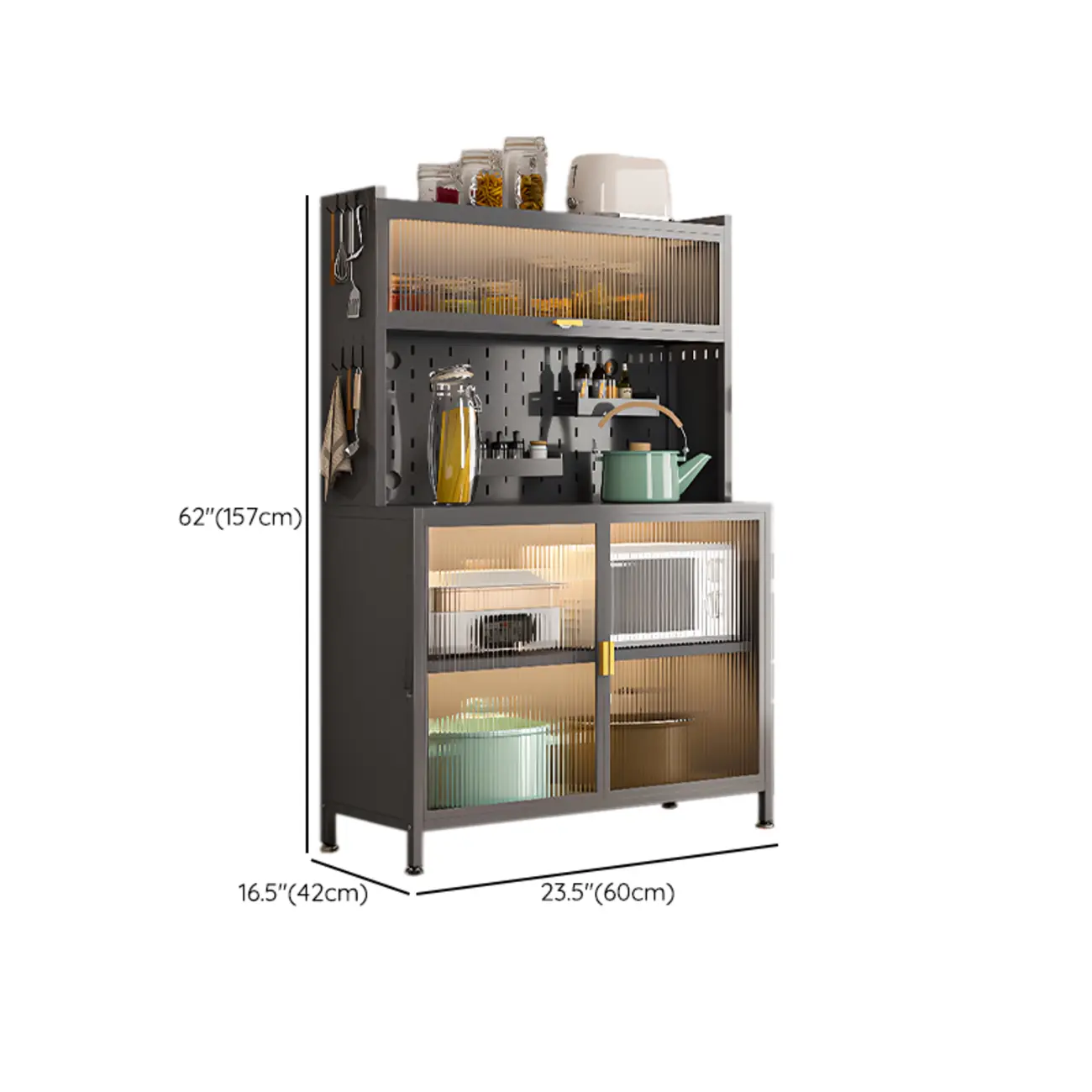 Modern Steel Multi-Shelf Sideboard with Pegboard Back