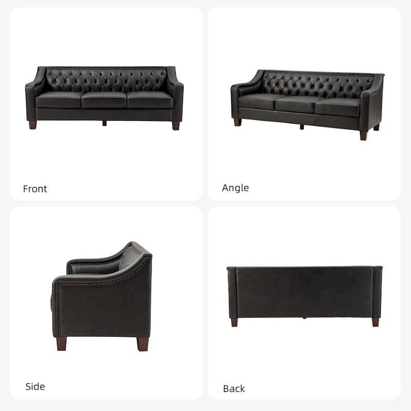 Mateo 82.28 Wide Transitional Genuine Leather Sofa with Nailhead Trim and Button-Tufted Back