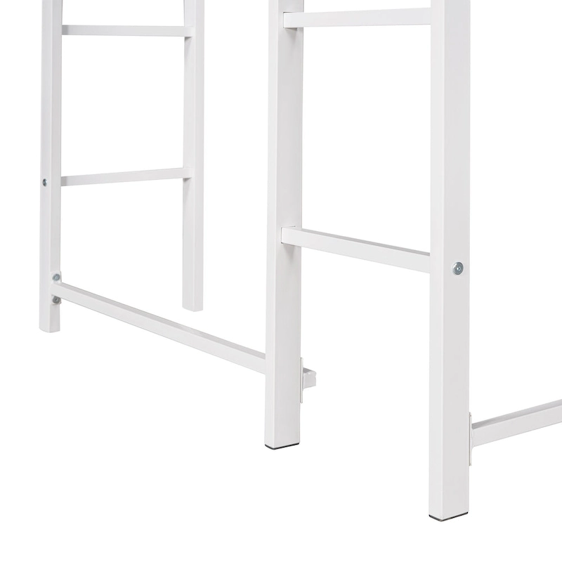 White Twin Metal Loft Bed with Ladder, Fence & Desk