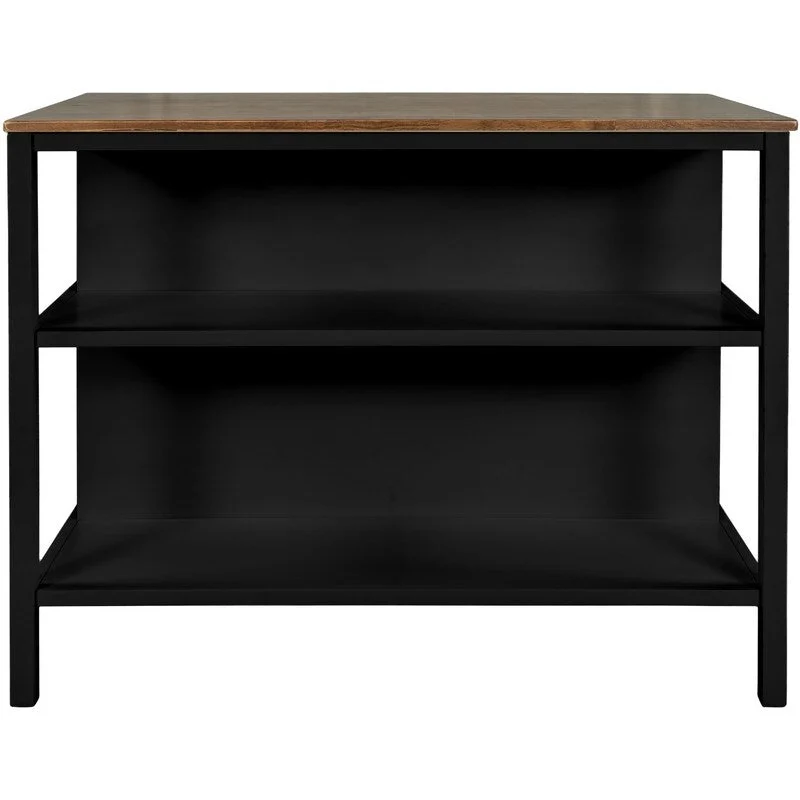 Solid Wood Rustic 45-Inch Fixed Kitchen Island, Rubberwood Butcher Block Dining & Prep Table With Two Open Shelves .