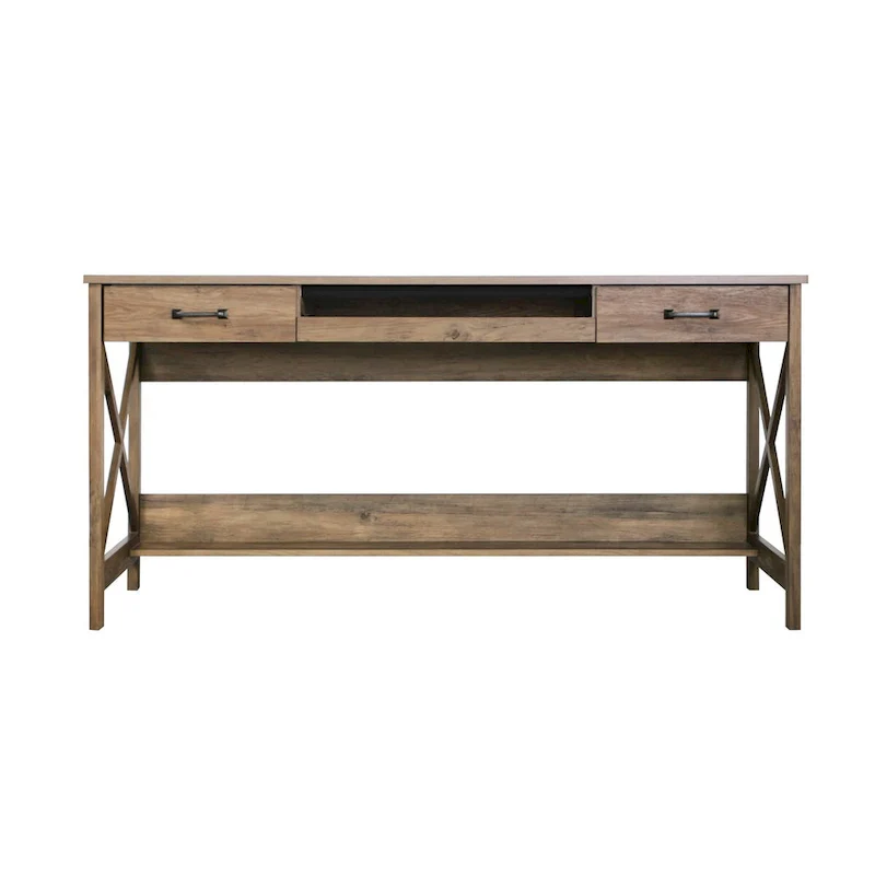 59.5-Inch Modern Farmhouse Writing Desk with Two Drawers, Home Office Wood Desk