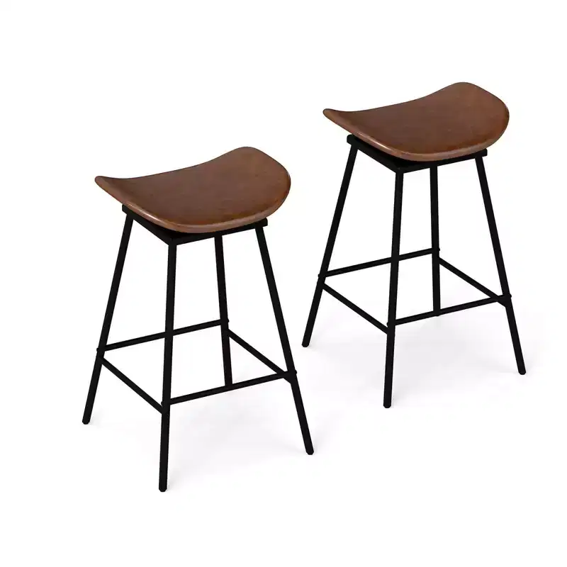 Costway Swivel Barstools Set of 2/4 Faux Leather Upholstered Backless Bar Height Chairs Black/Brown