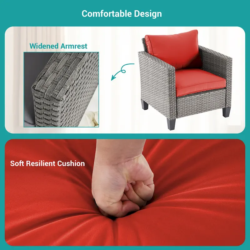 BONOSUKI 3-Piece Patio Sofa Set Grey Rattan with Side Table