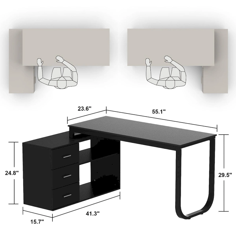 Timechee 55-inch L Shaped Office Computer Desk w/ Drawers