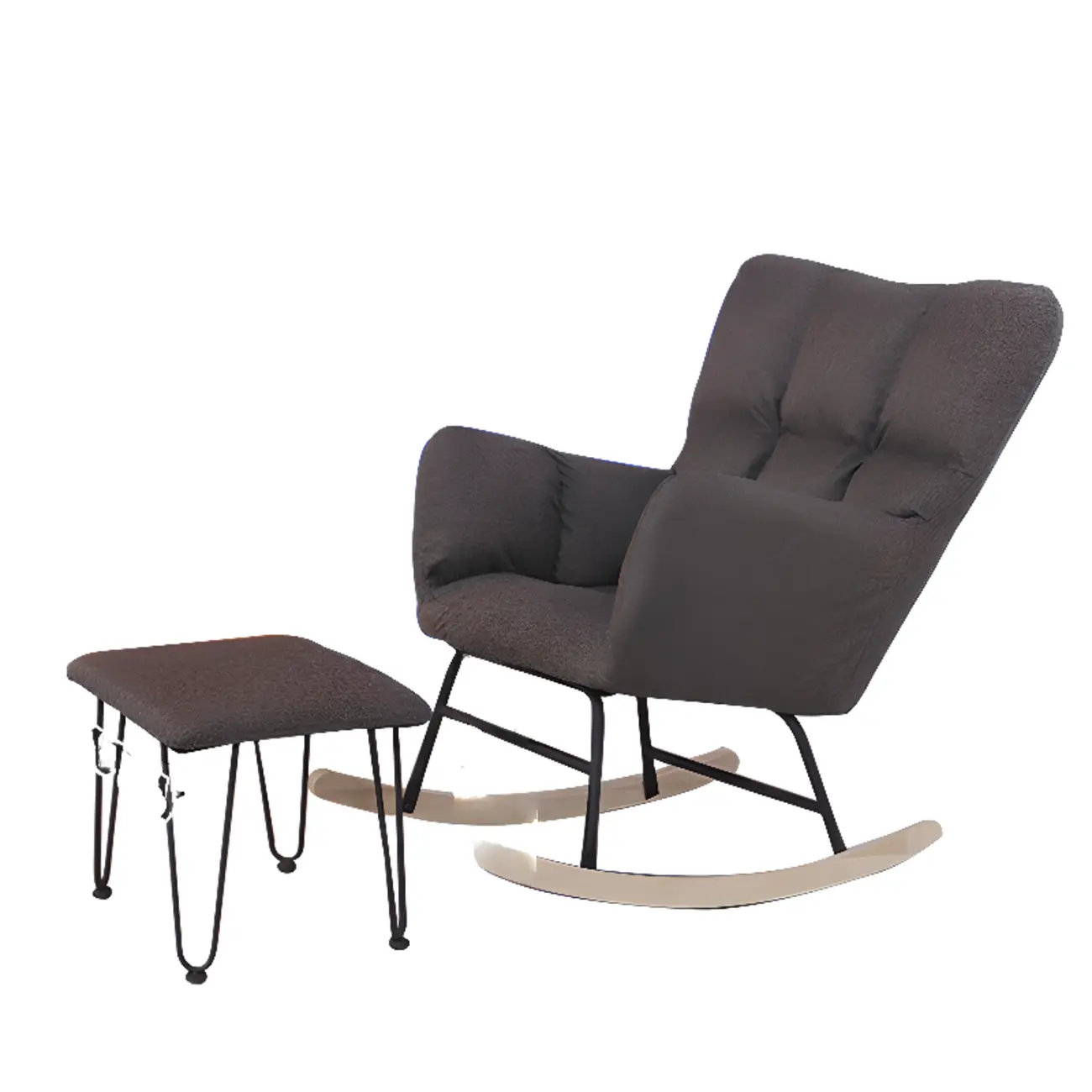 Tech Cloth Upholstered Wood Rocking Chair with Recessed Arm