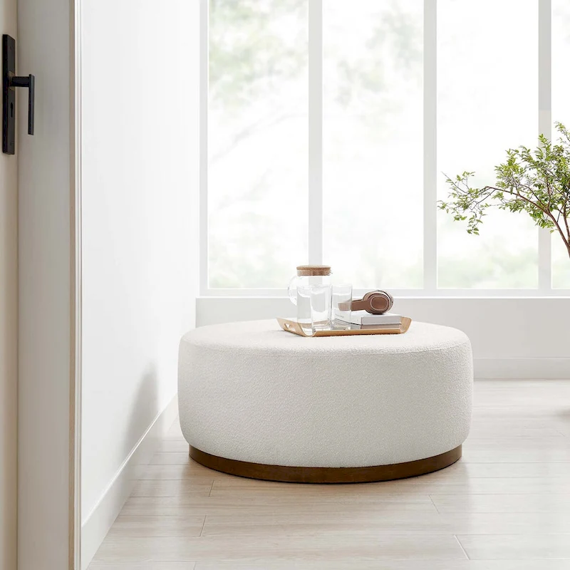 Tilden Large 23/29/38 Round Boucle Upholstered Ottoman