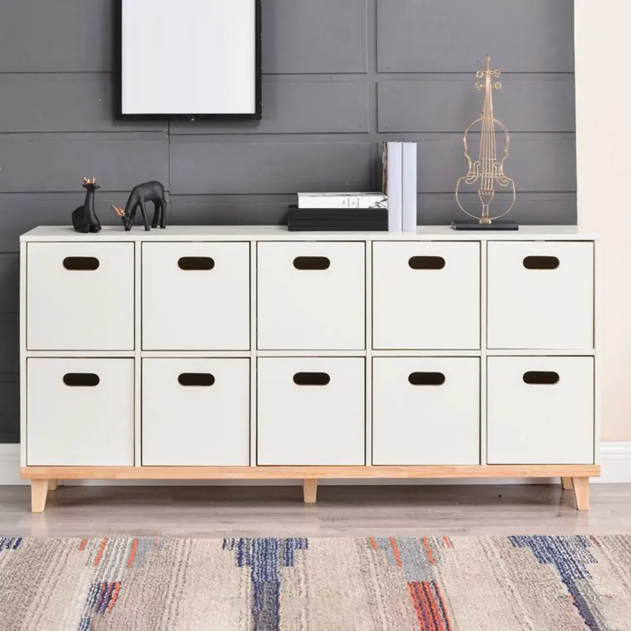 Durable Solid Wood Compartment Storage Cabinet with Notches