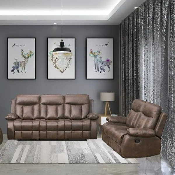 Vanity Art Brown Microfiber 2-Piece Reclining Loveseat with One Motion Sofa One Motion Loveseat Living Room Set - N/A