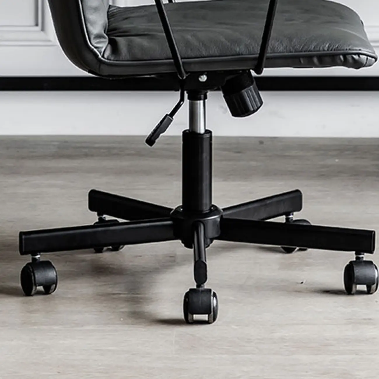 Elegant Grey Leather Metal Swivel Office Chair with Casters