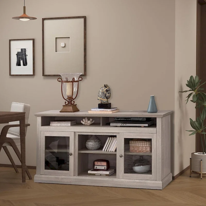 Contemporary TV Media Stand,  Entertainment Console, Up to 65 TV, Open & Closed Storage Space