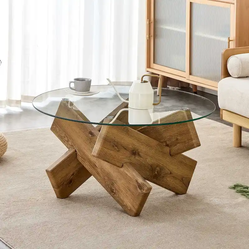 33.4 Modern Round Tempered Glass Table
