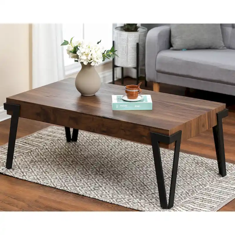 43-inch Industrial Wood and Metal Coffee Table - 17 H x 43.38 W x 24.5 D