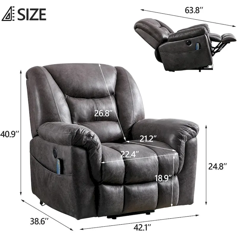 PU leather Power Recliner Lift Chair and Massage Sofa Remote Easy Control