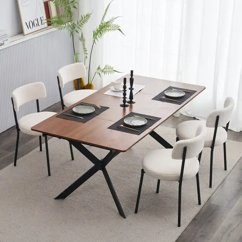 Set of 4 Teddy Fabric Upholstered with Metal Frame