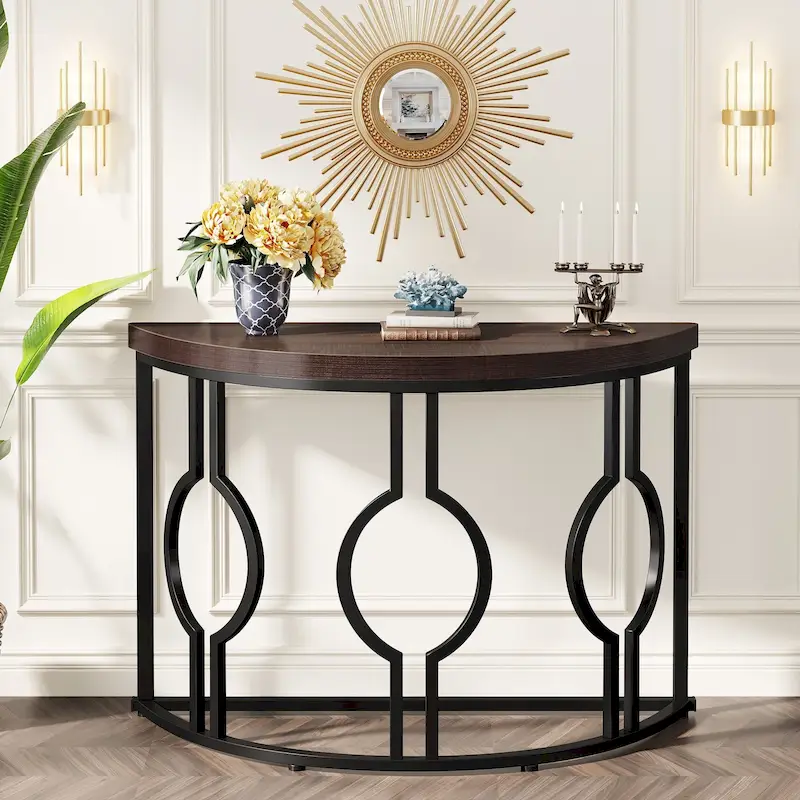 Half Moon Console Table for Entryway, Semi Circle Sofa Table with Geometric Base