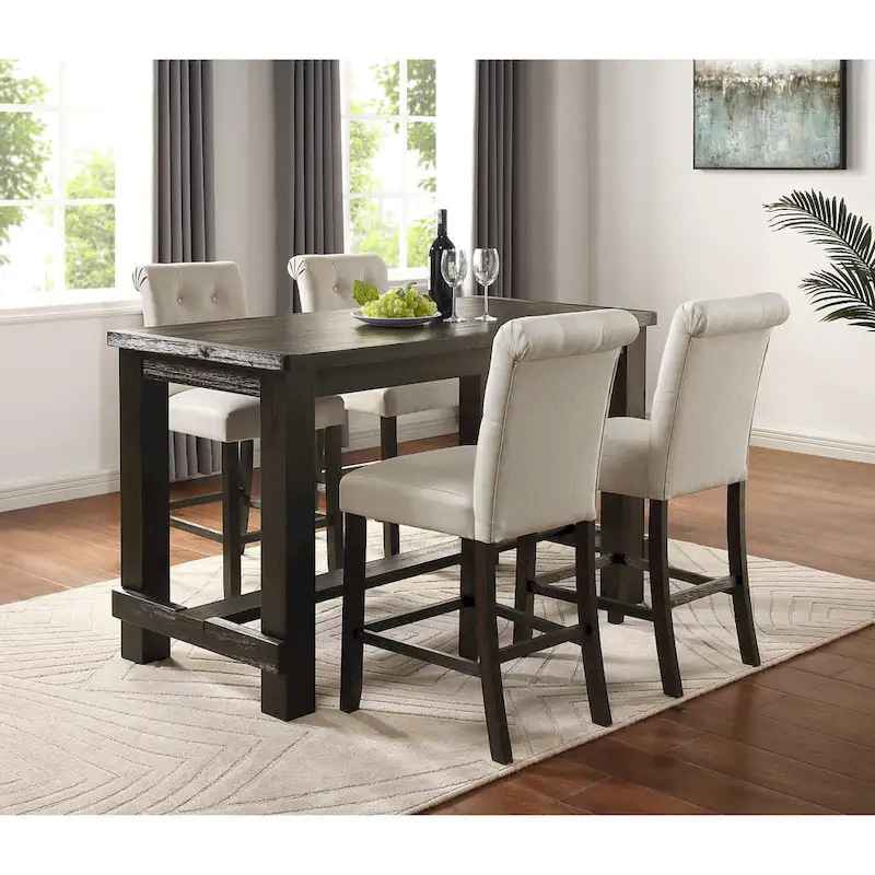 Roundhill Furniture Leviton Counter Height Antique Black Finished Wood 5-piece Dining Set
