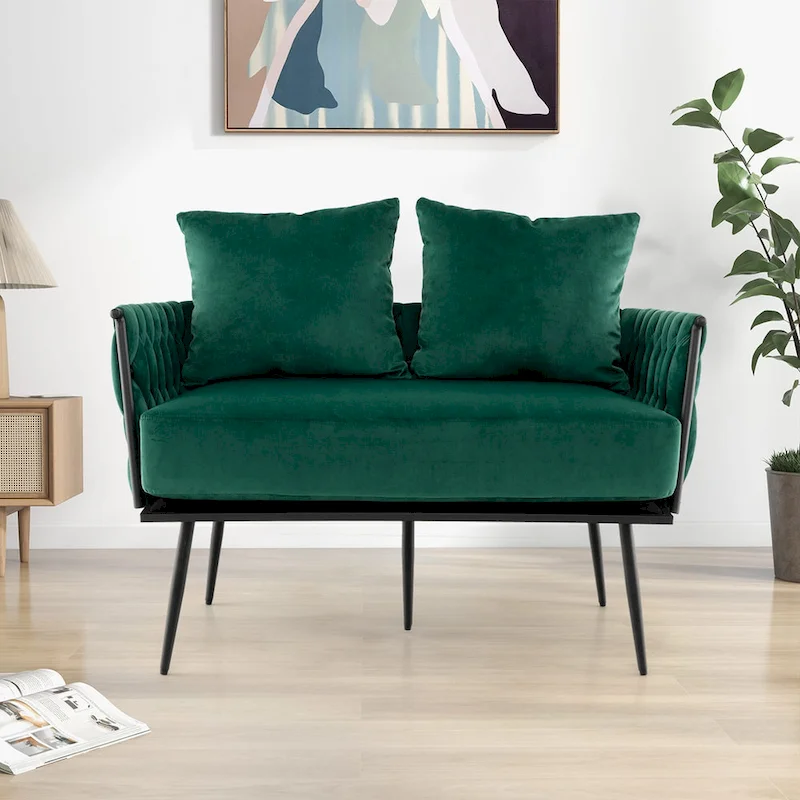 Costway Modern Loveseat Sofa Upholstered Dutch Velvet Couch with Woven - See Details