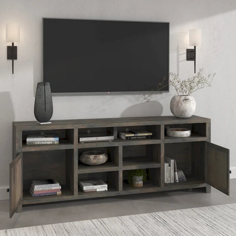 Bridgevine Home Joshua Creek 84 inch TV Stand Console for TVs up to 95 inches, No Assembly Required, Barnwood Finish
