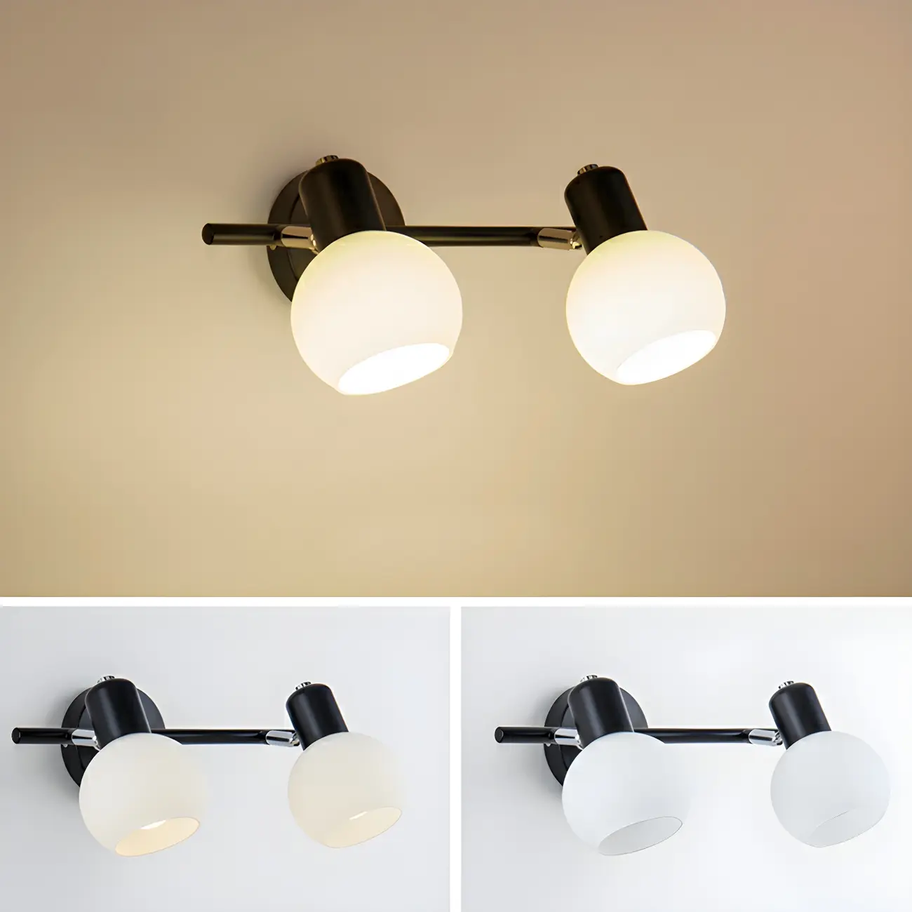 Modern Metal Black Glass Dome Bathroom Vanity Light