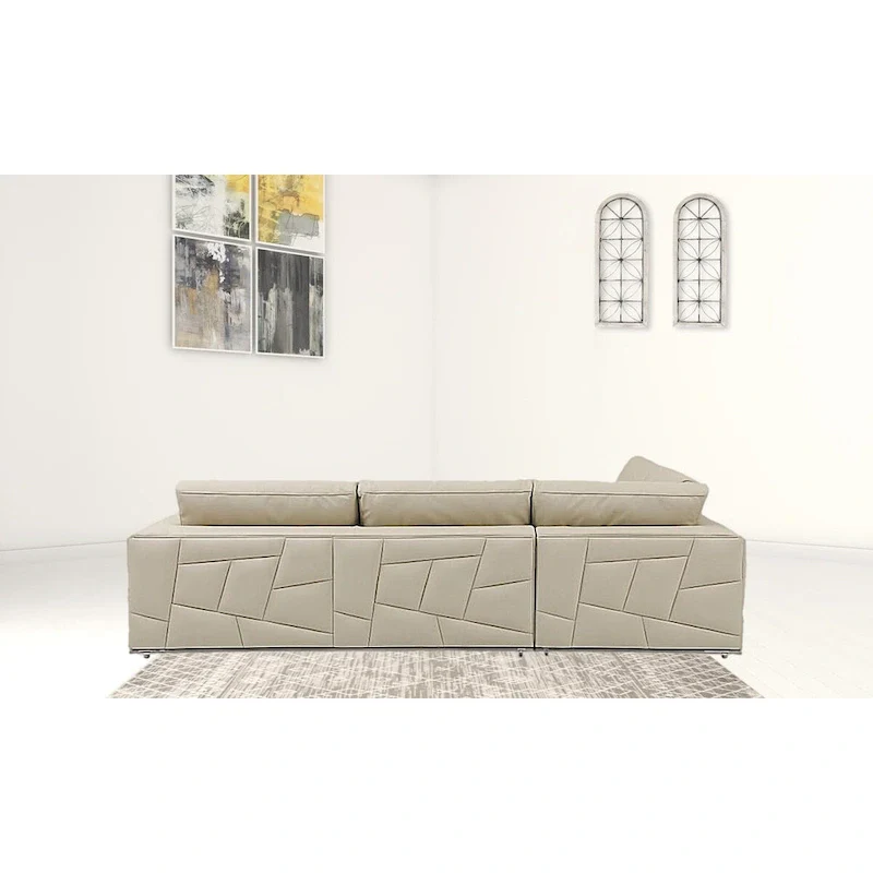 HomeRoots Beige Italian Leather Reclining L Shaped Two Piece Corner Sectional - 117