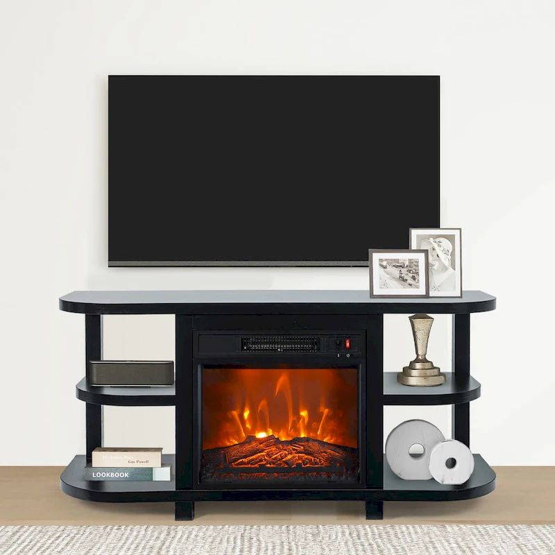 48 Modern Black Electric Fireplace TV Stands Media Console for TVs up to 55