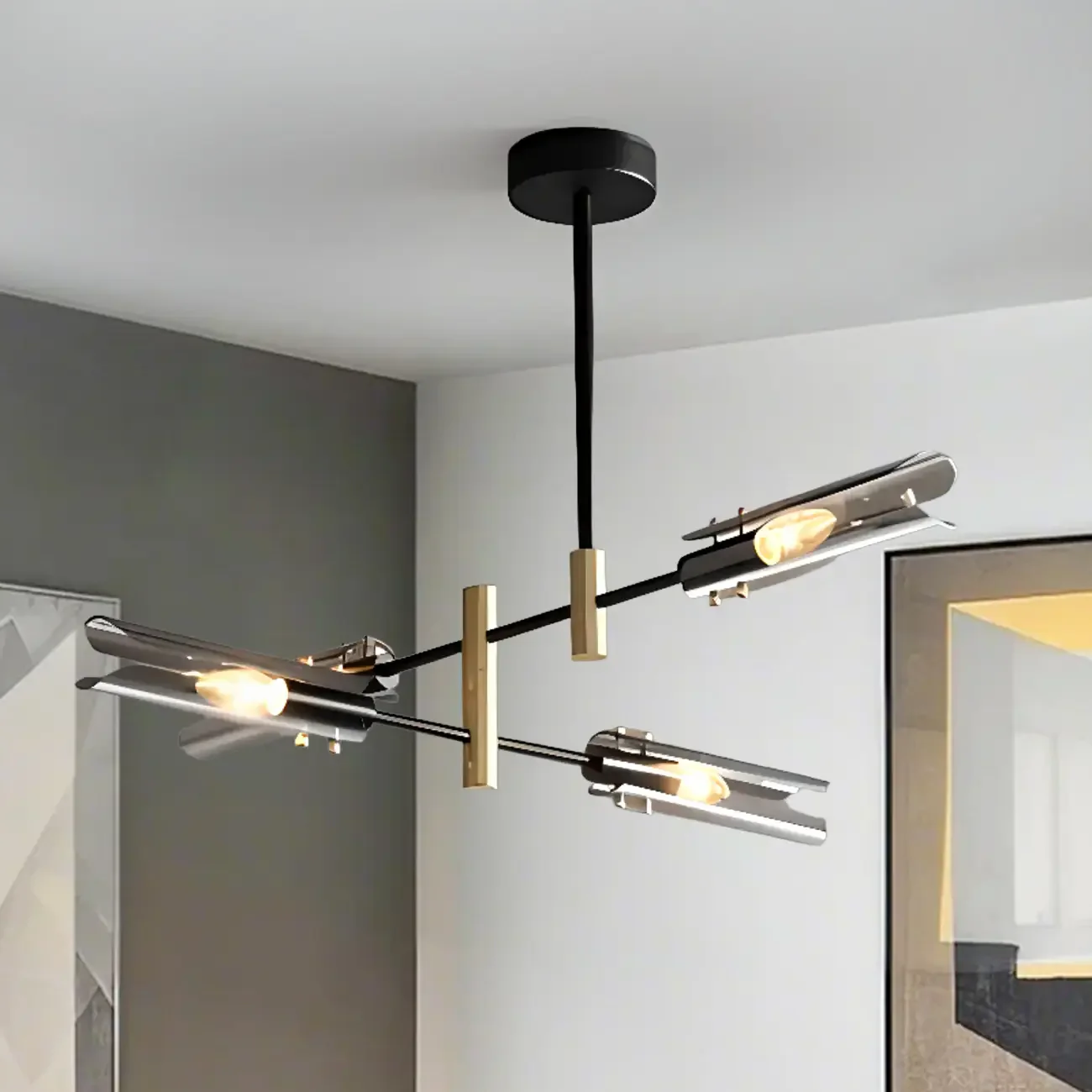 Modern Industrial Linear Chandelier with Adjustable Height