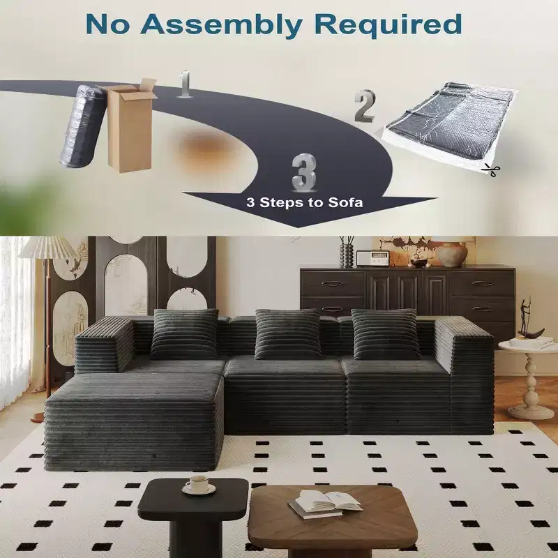 Whisen Modular Sectional Sofa with Chaise, L Shaped Cloud Couch, No Assembly Required