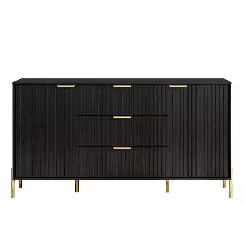 Festivo 3pc Modern Elegance 2 Drawer Nightstands and 3 Drawer Dresser Set Black