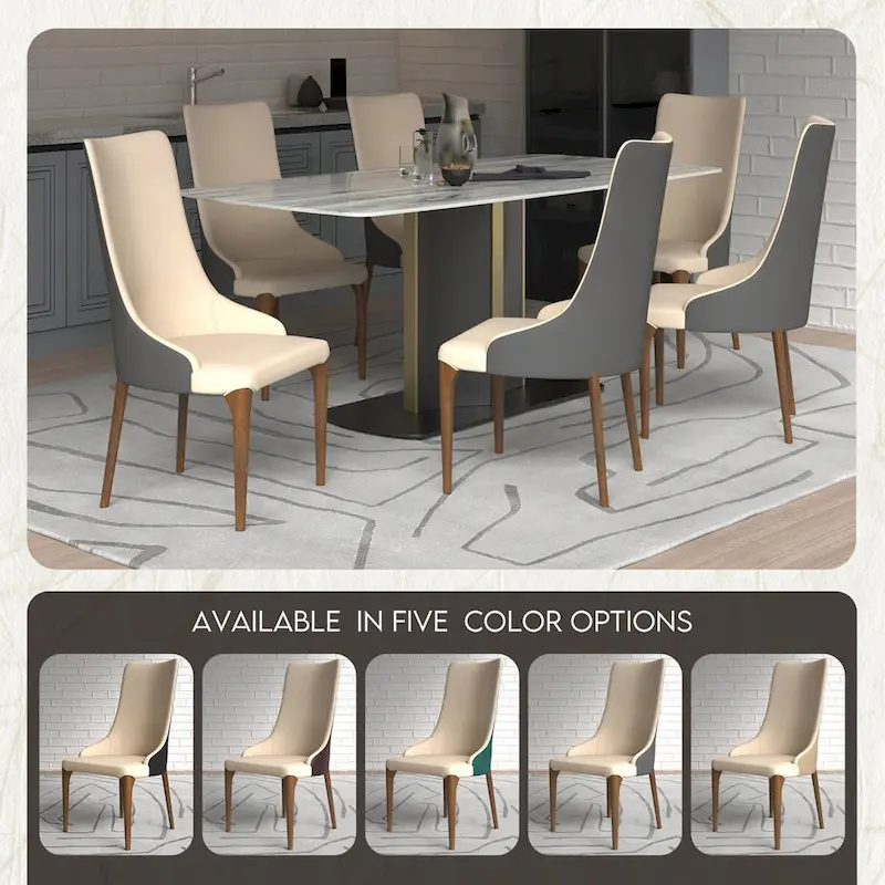 High-Back Dining Chair Upholstered in Leather with Ash Wood Legs Elm Collection