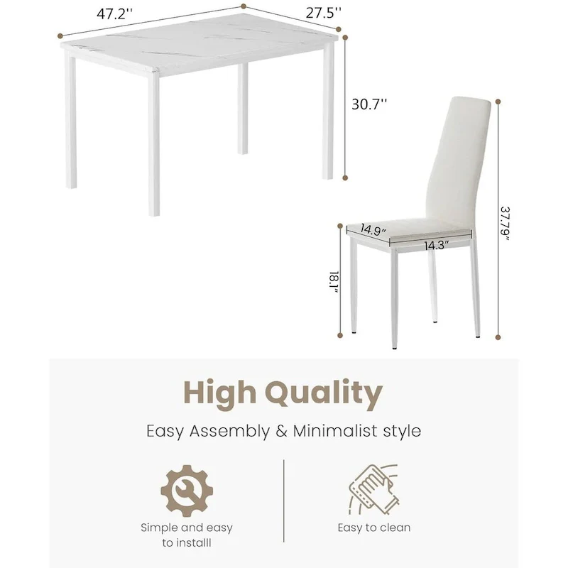 Mieres Modern Style 5-Piece Faux Marble Top Dining Table Set with 4 Faux Leather Upholstered Dining Chairs