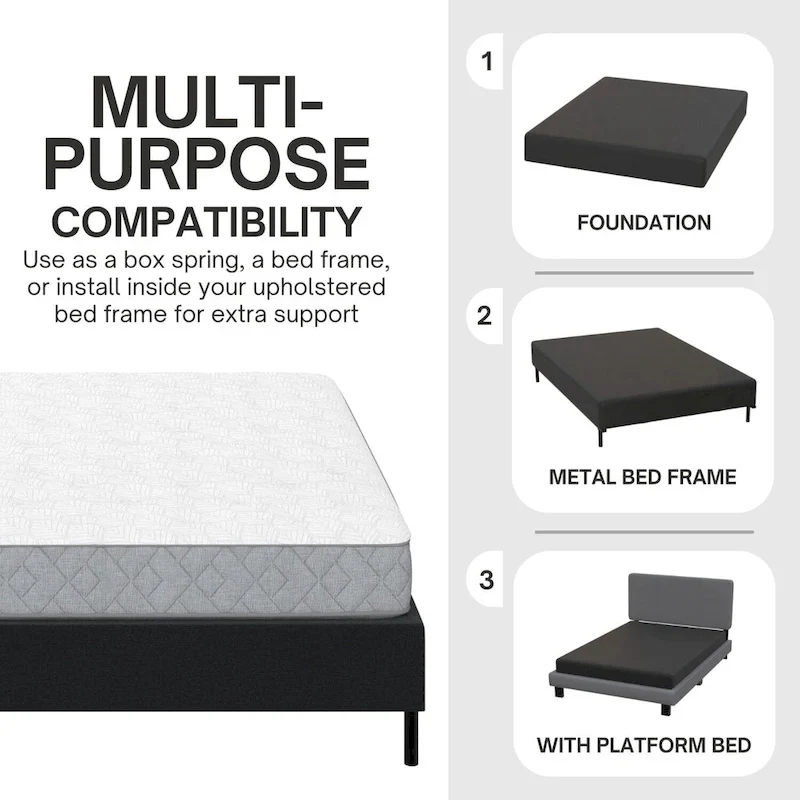 Boyd Sleep Omni 2-in-1 Metal Box Spring Foundation & Bed Frame, Headboard Brackets & Legs Included
