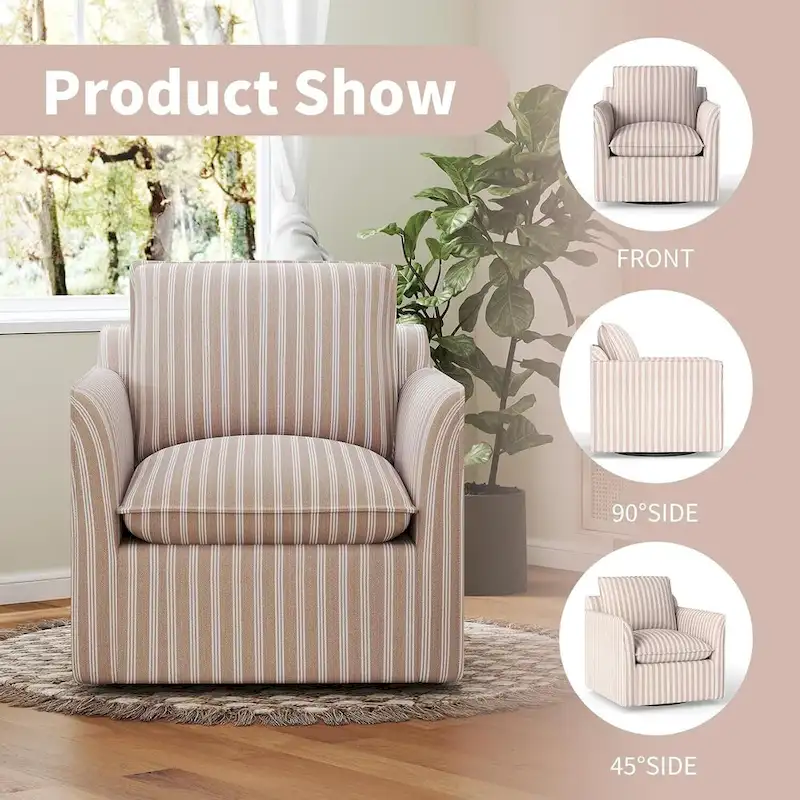 Swivel Accent Chair Swivel Barrel Reading Chair with Thick Padded Backrest Cushion