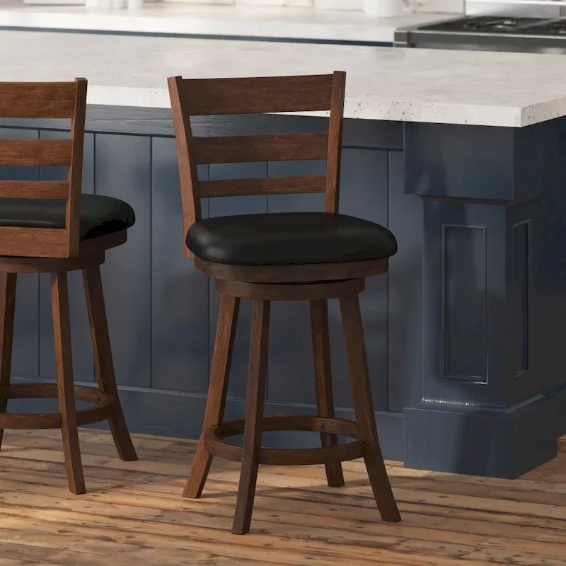 Ladderback Wooden Counter Height Stool with Upholstered Seat