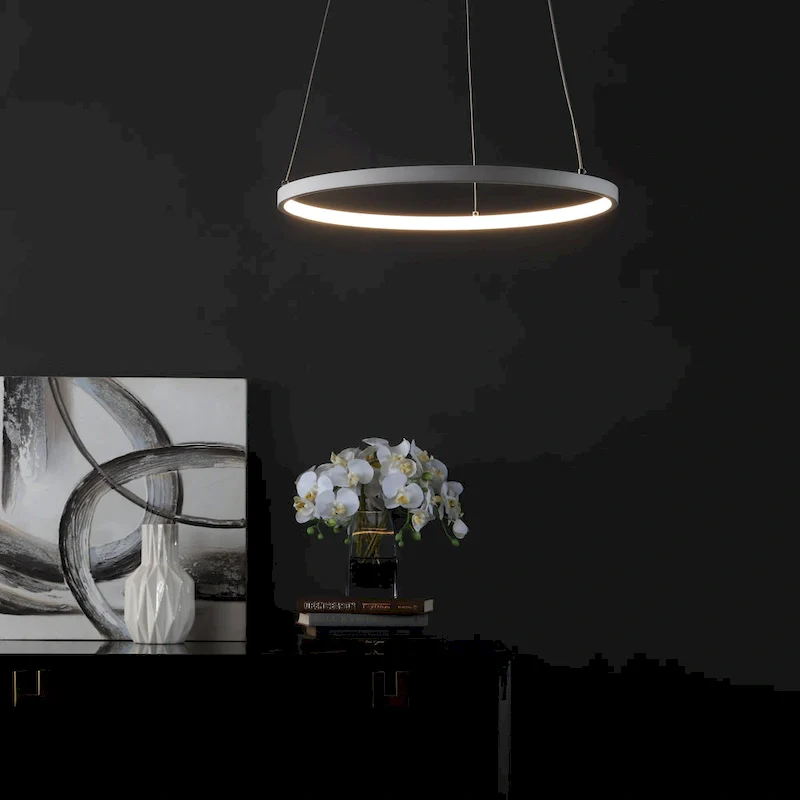 SAFAVIEH Lighting Anamarija 74-inch Modern White Adjustable LED Pendant - 16.5  W x 16.5  L x 12-74  H - 17Wx17Dx61H