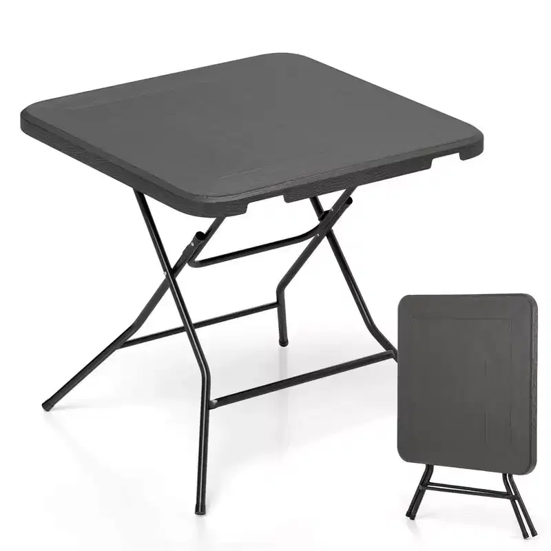 Black Square Folding Table, Seats 4, Indoor/Outdoor