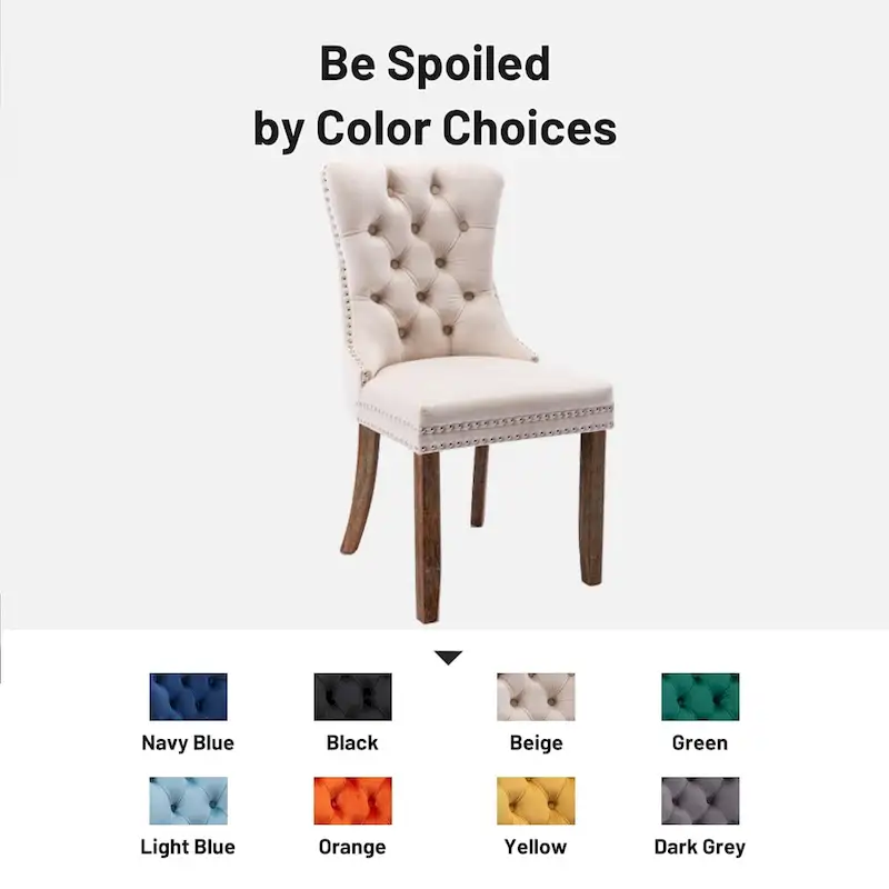 Set of 2 Velvet Dining Chairs,Tufted Solid Wood Armless Chairs Accent Chair with Nailhead Trim and Back Ring Pull - N/A