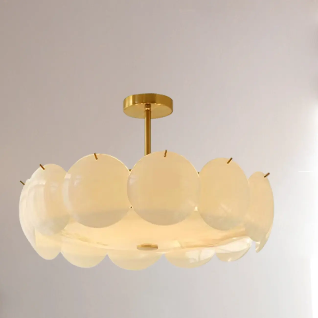 White Circle Glass Gold Semi Flush Mount Ceiling Light